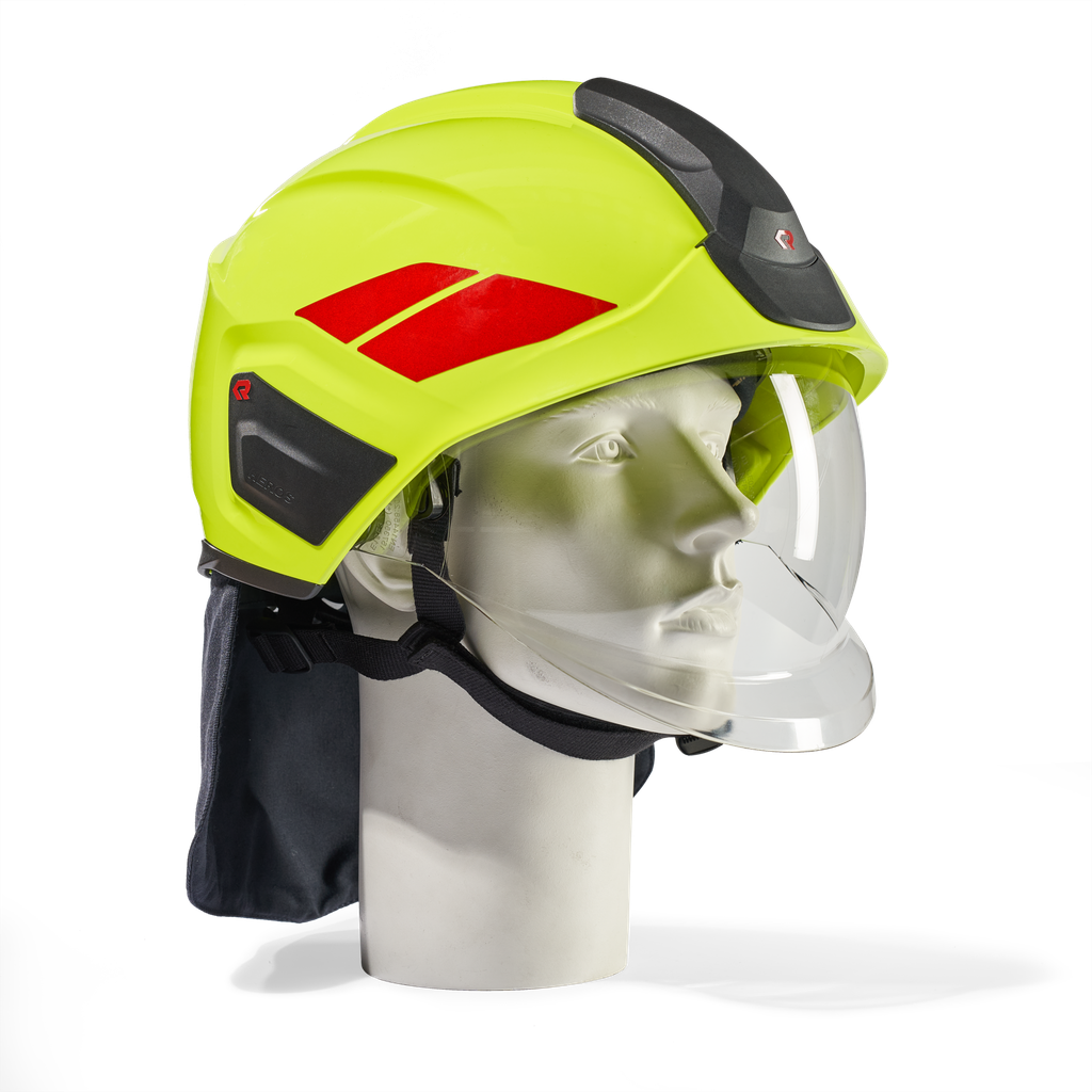 HEROS H30 jaune fluorescent phosphorescent avec visière de protection du visage, bavolet, bandes de casque