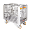 RTE RC Profile Gitterbox mit Klappwand links, 2-fach kegelgebremst, 2-fach gelenkt, H=1150