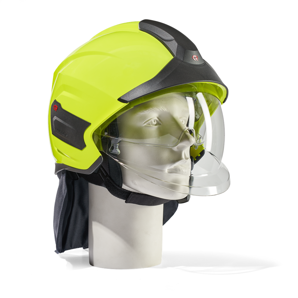 HEROS Titan jaune fluorescent phosphorescent avec visière de protection du visage et des yeux, bavolet